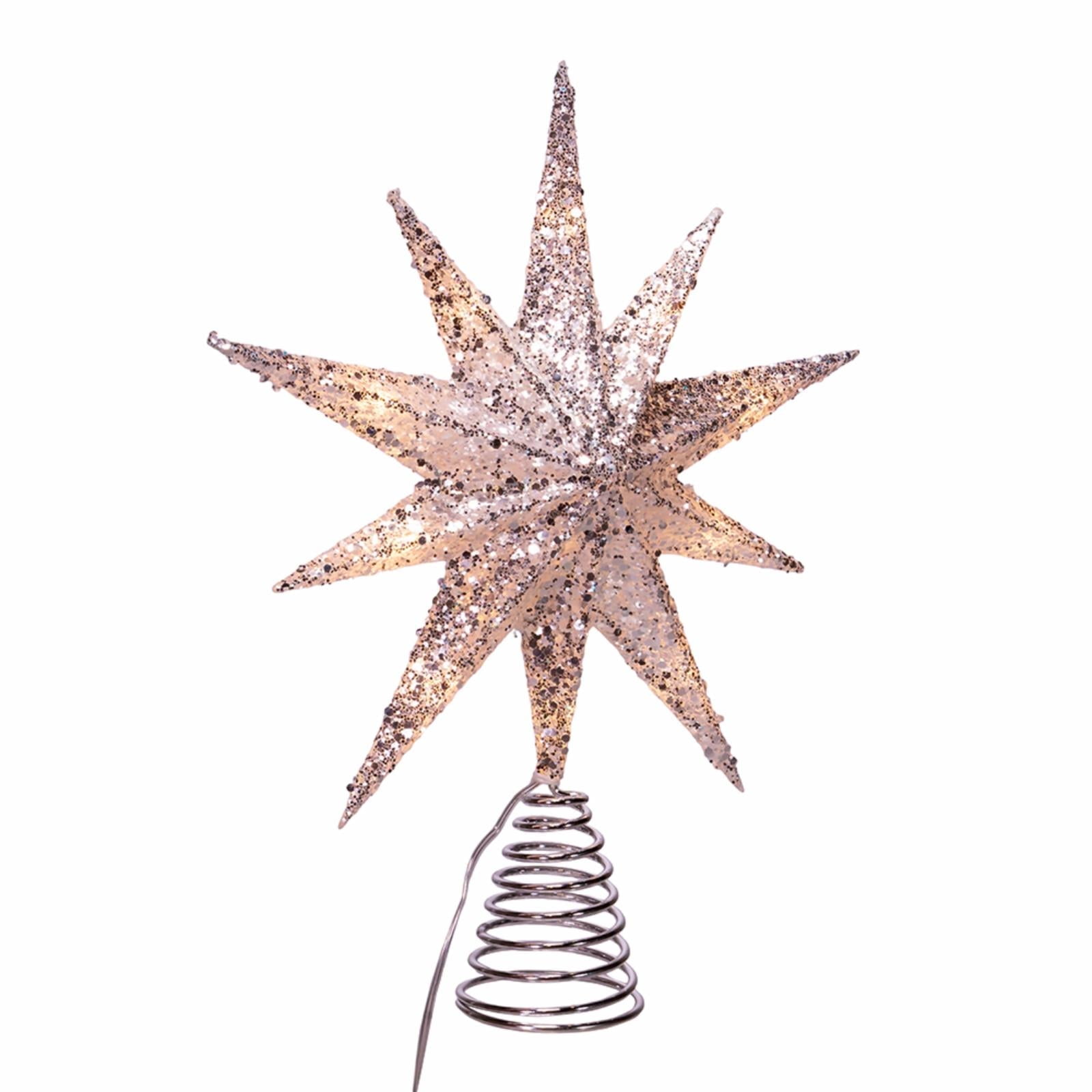 12-Inch Silver Glitter LED Bethlehem Star Tree Topper
