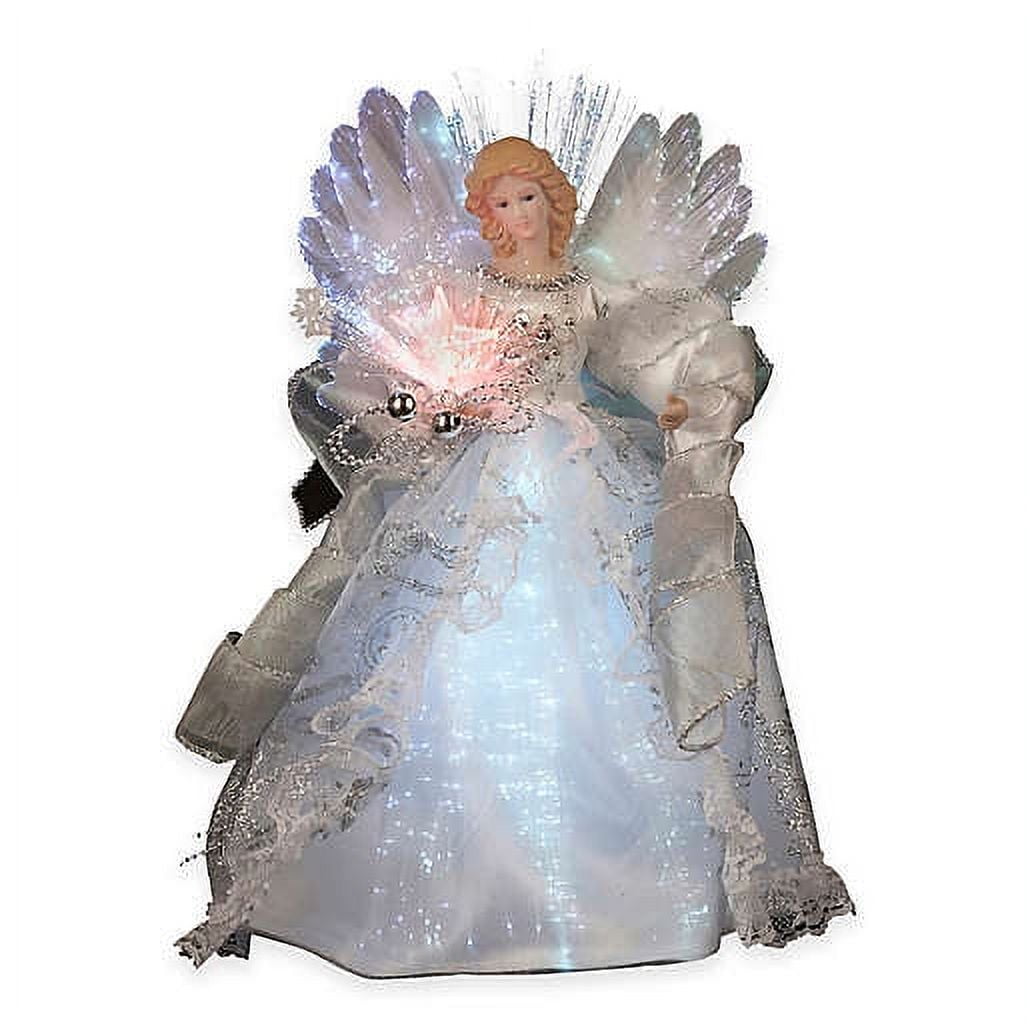 12-Inch White and Silver Fiber Optic LED Angel Tree Topper
