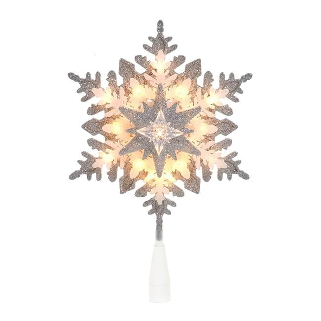 13.75" Silver and White Glittered Snowflake Tree Topper with Lights
