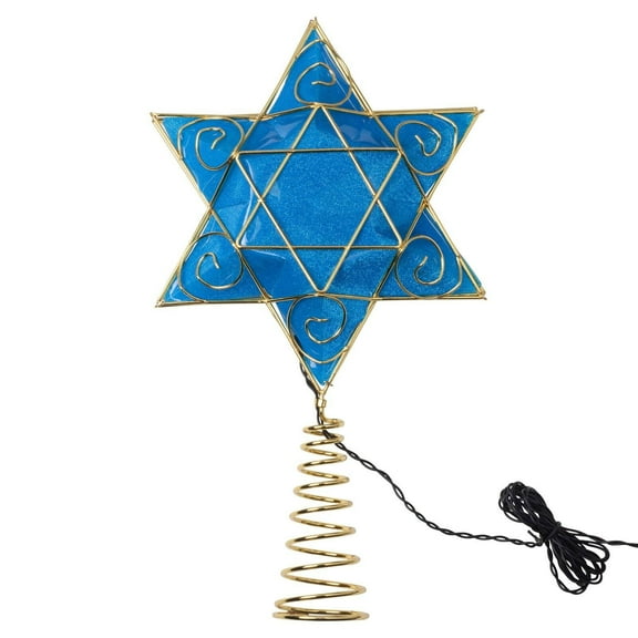 Kurt Adler 13" Gold and Blue Battery-Operated Lighted Deluxe Hanukkah Tree Topper