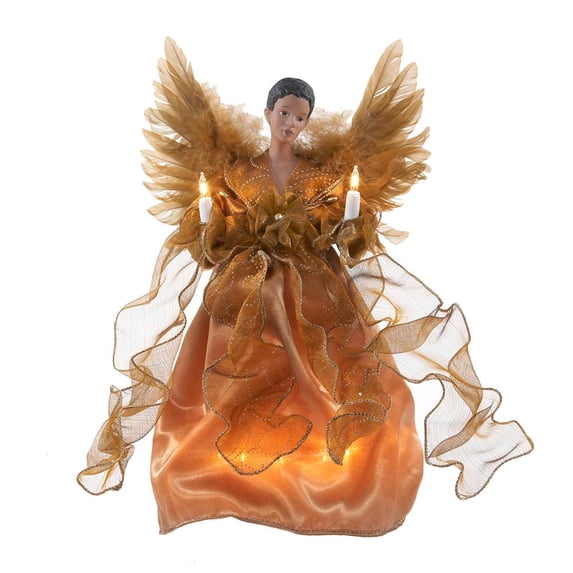 Kurt Adler 13-Inch African American Angel Tree Topper – Gold Christmas Figurine with 10 LED Lights