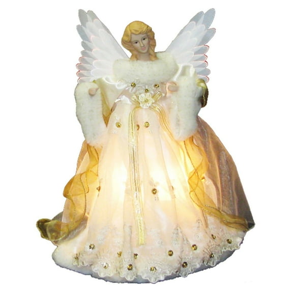 Kurt Adler 14-Inch Ivory & Gold Fiber Optic Animated Angel Christmas Tree Topper  Holiday Dcor