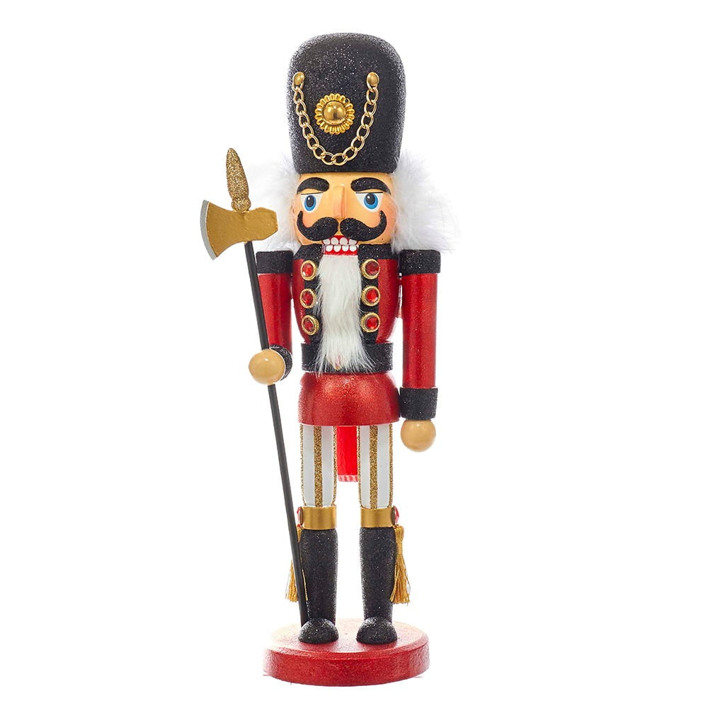 15-Inch Red and Black Soldier Nutcracker with Gold Detailing