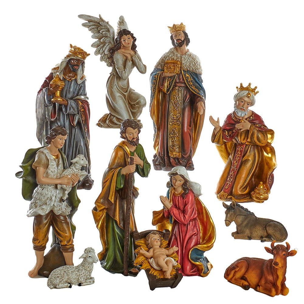 15-Inch Multicolor Resin Nativity Scene Set with 11 Pieces