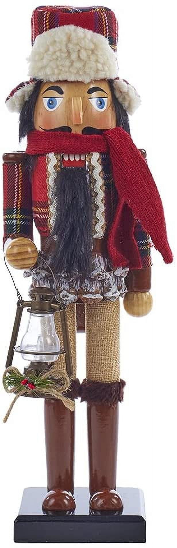 15" Red and Brown Wooden Woodsman Nutcracker with Lantern