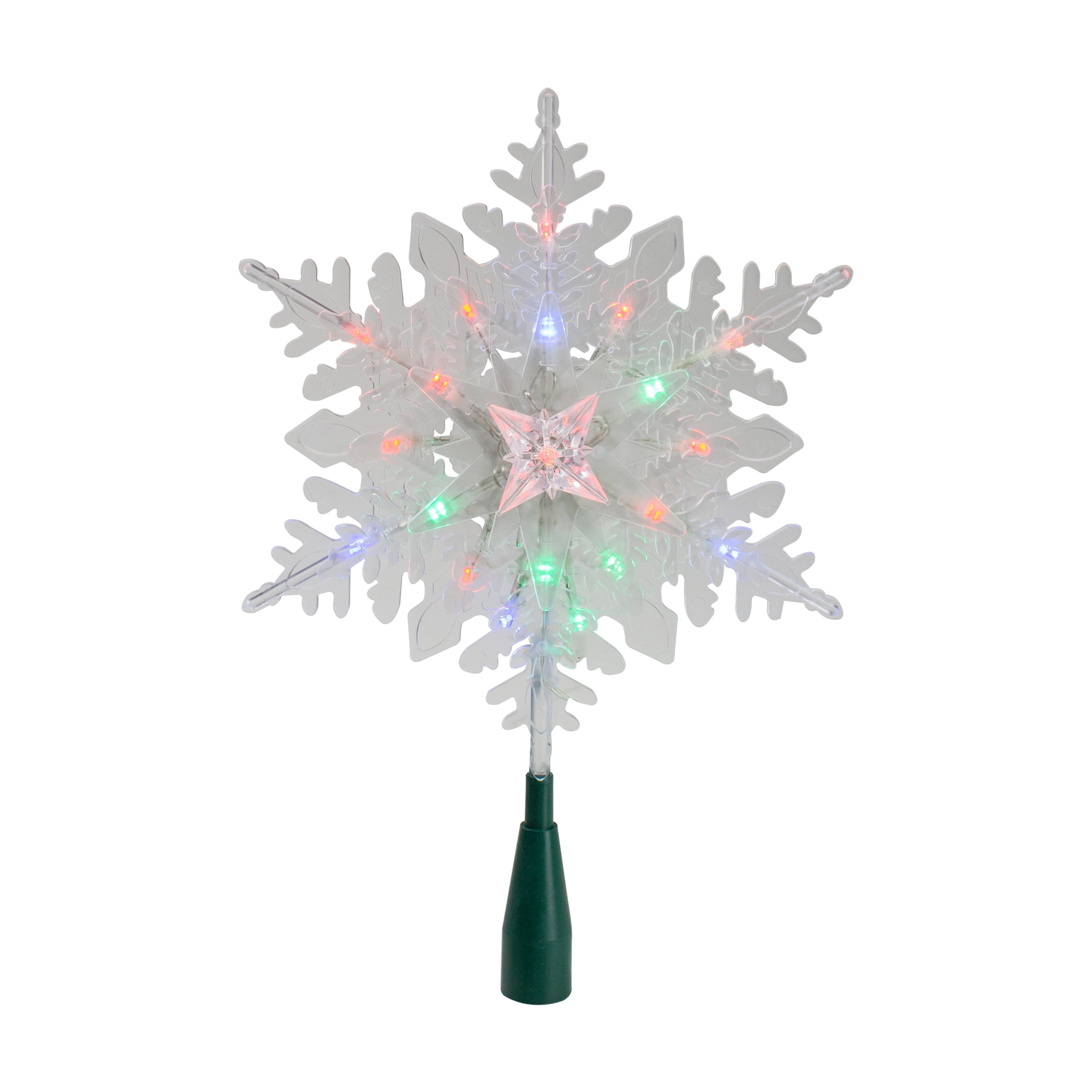 15" Clear Plastic Snowflake Christmas Tree Topper with Multicolor Lights