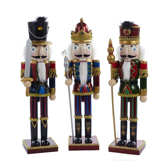 Kurt Adler 15" Wooden Nutcracker With Striped Pants, Set of 3 Assorted