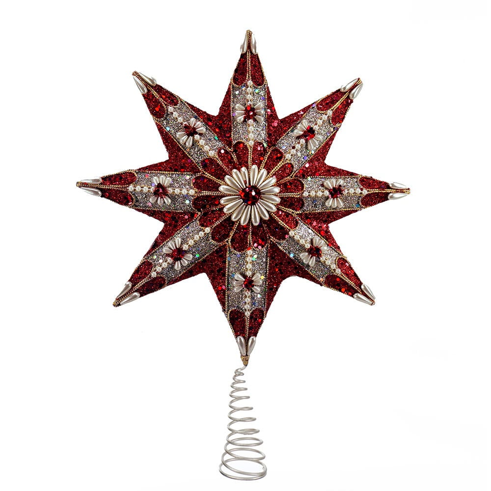 Kurt S. Adler, 16.5-Inch 8-Point Ruby and Platinum Star Treetop, Tree ...