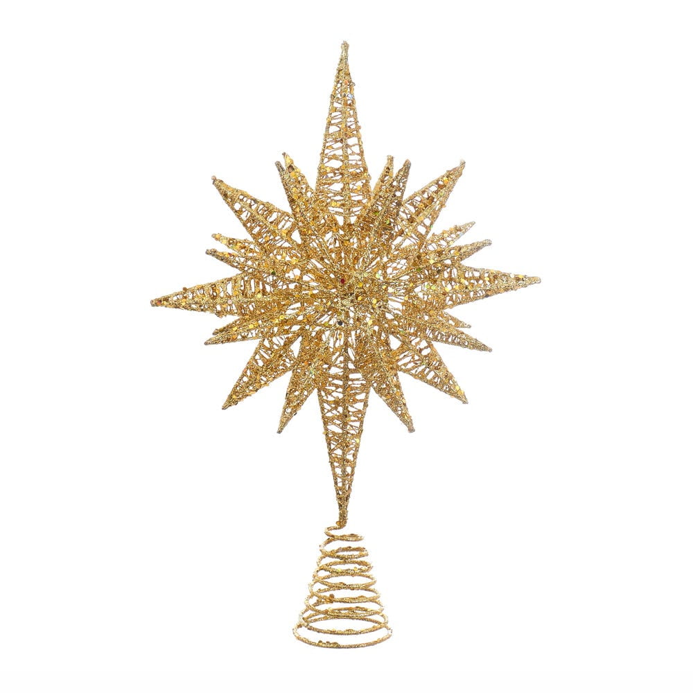 Gold Glitter Wire 3D Star Christmas Tree Topper, 16.5-inch