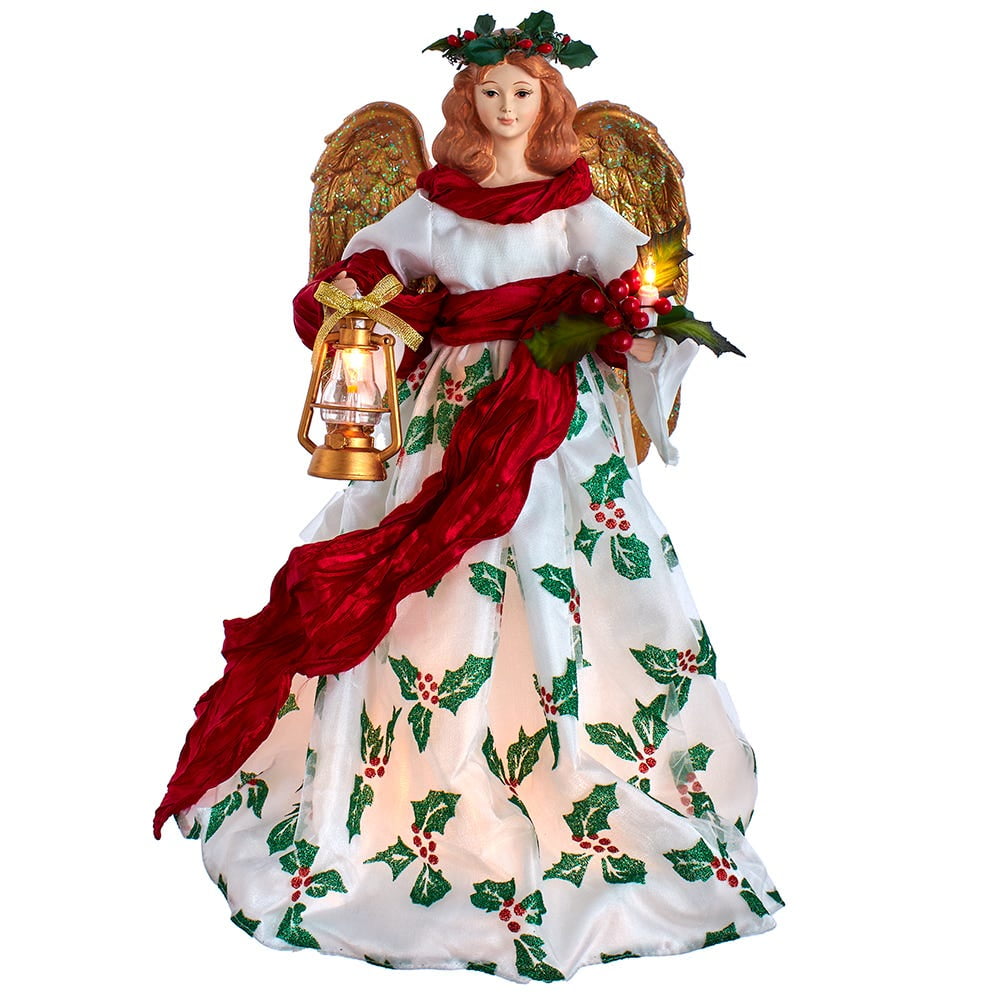 16-Inch White and Red Angel Tree Topper with Gold Wings