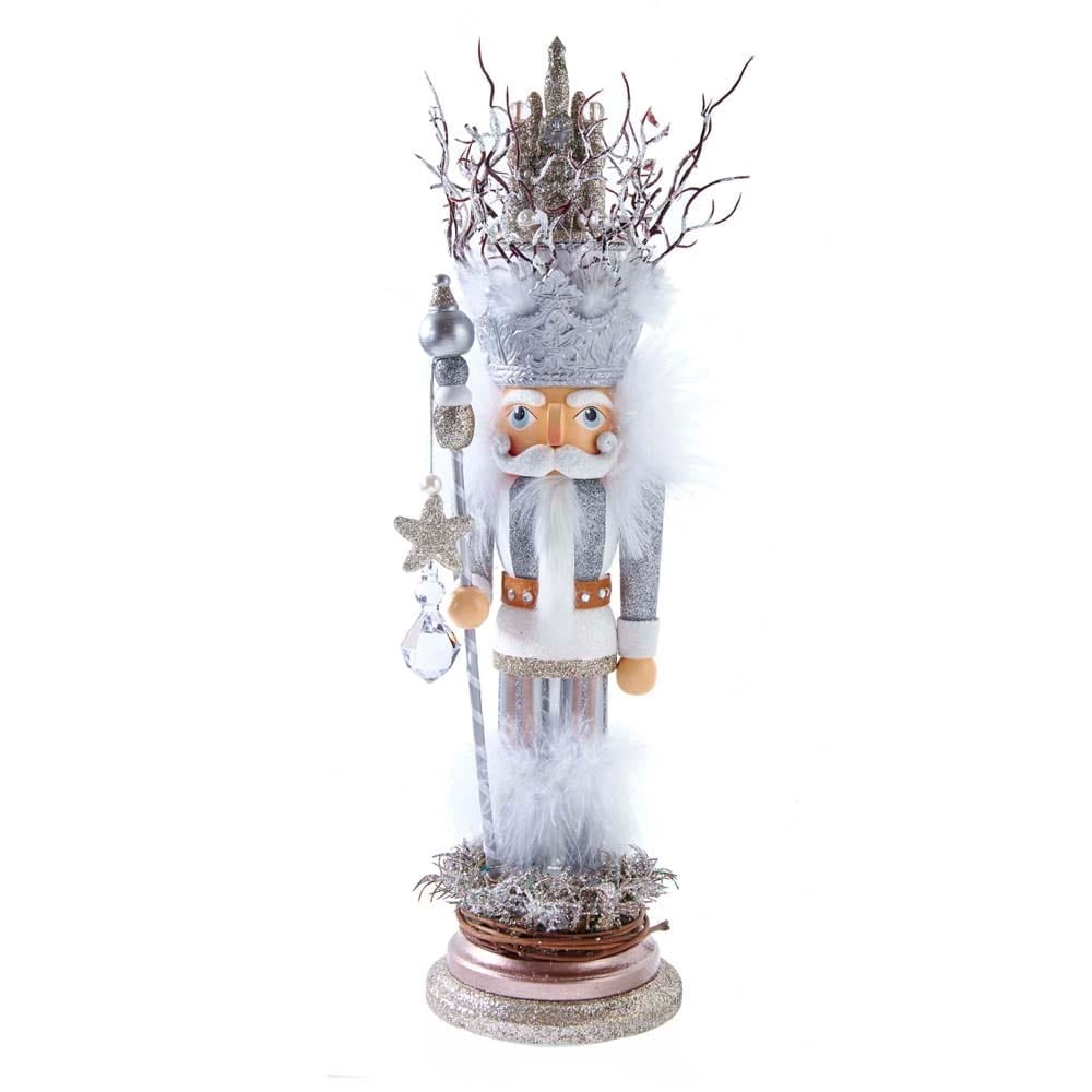 17.5-Inch Silver and White Wooden Christmas Nutcracker