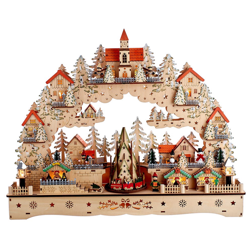 Kurt Adler Battery-Operated Christmas Village - 9.8" Lit Wooden Santa Display