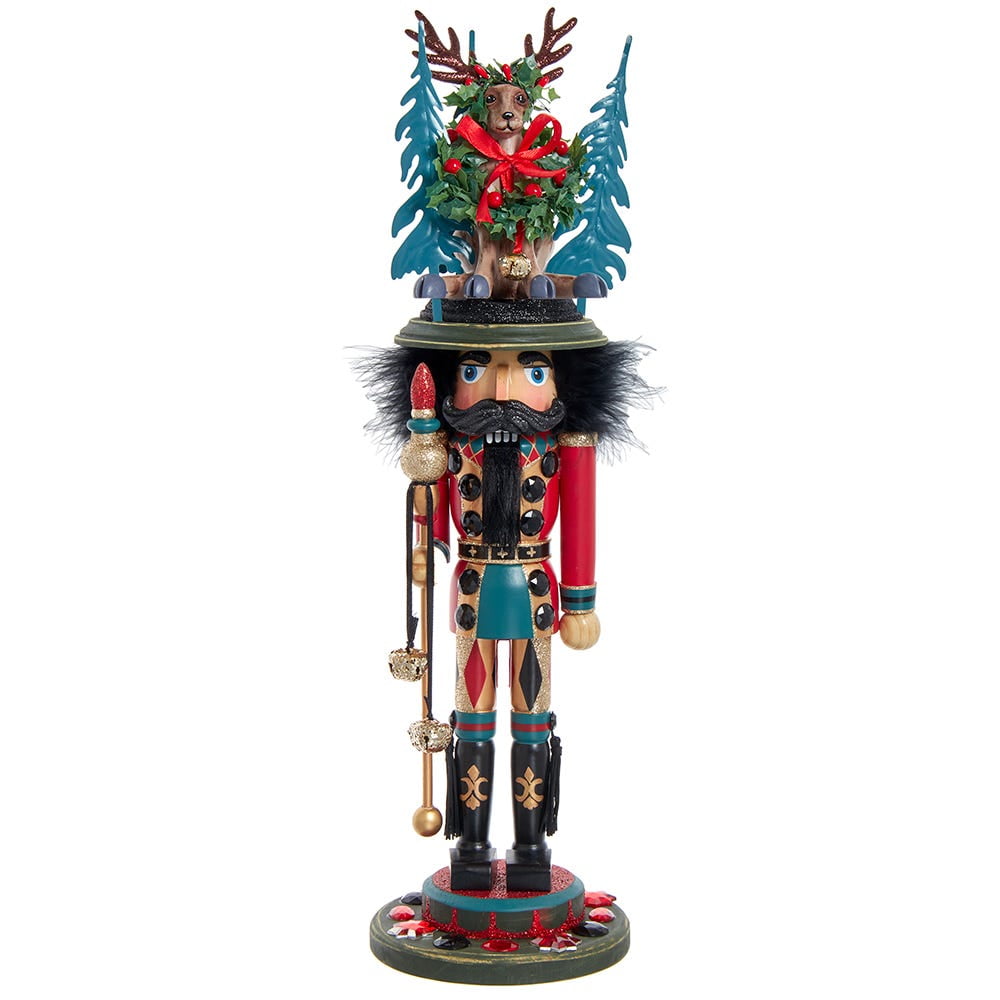 18-Inch Multicolored Wooden Nutcracker with Deer Hat