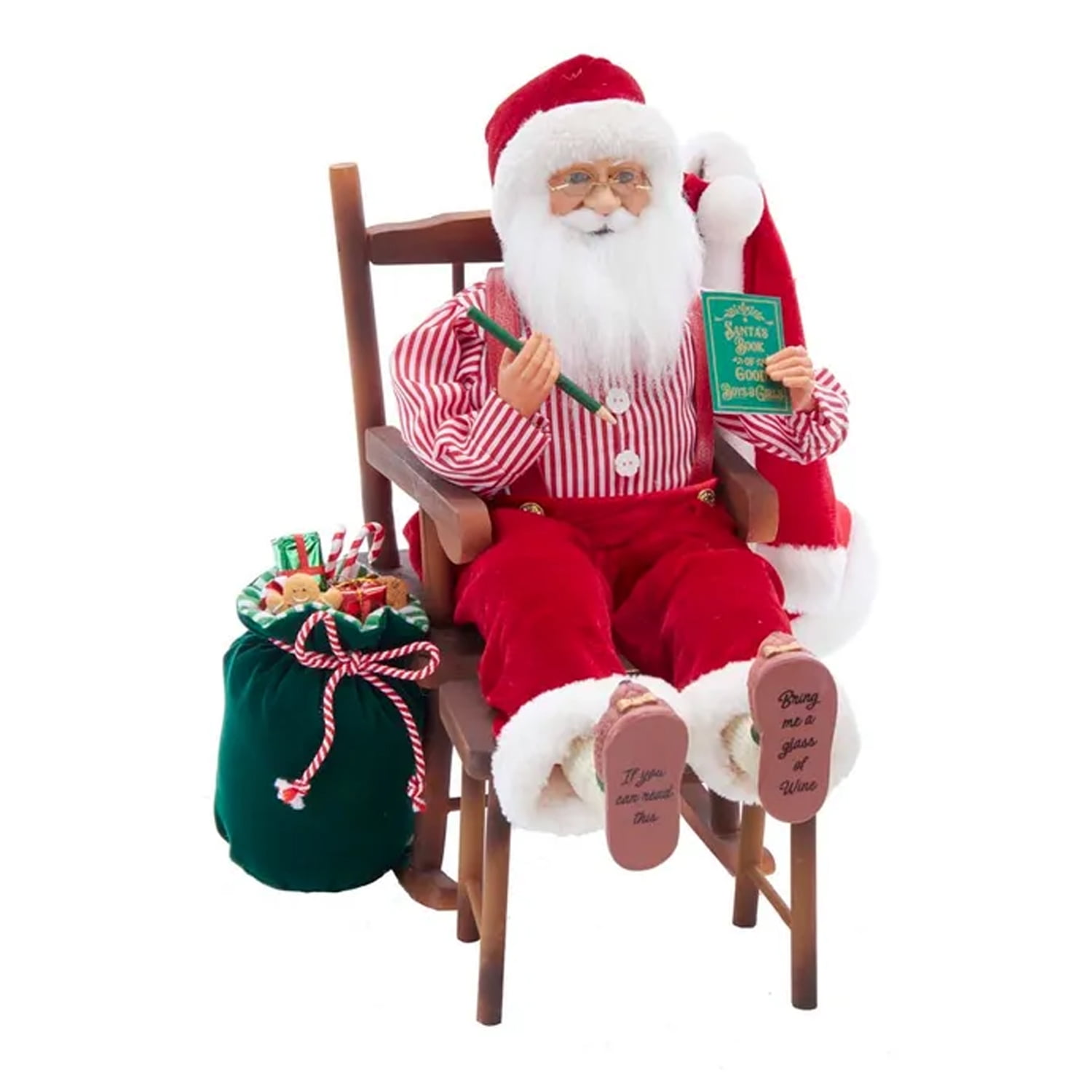 Santa Claus Sitting in Wooden Chair with Gifts