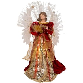Kurt S Adler 18 Inch Angel Tree Topper Fiber Optic LED Red and Gold