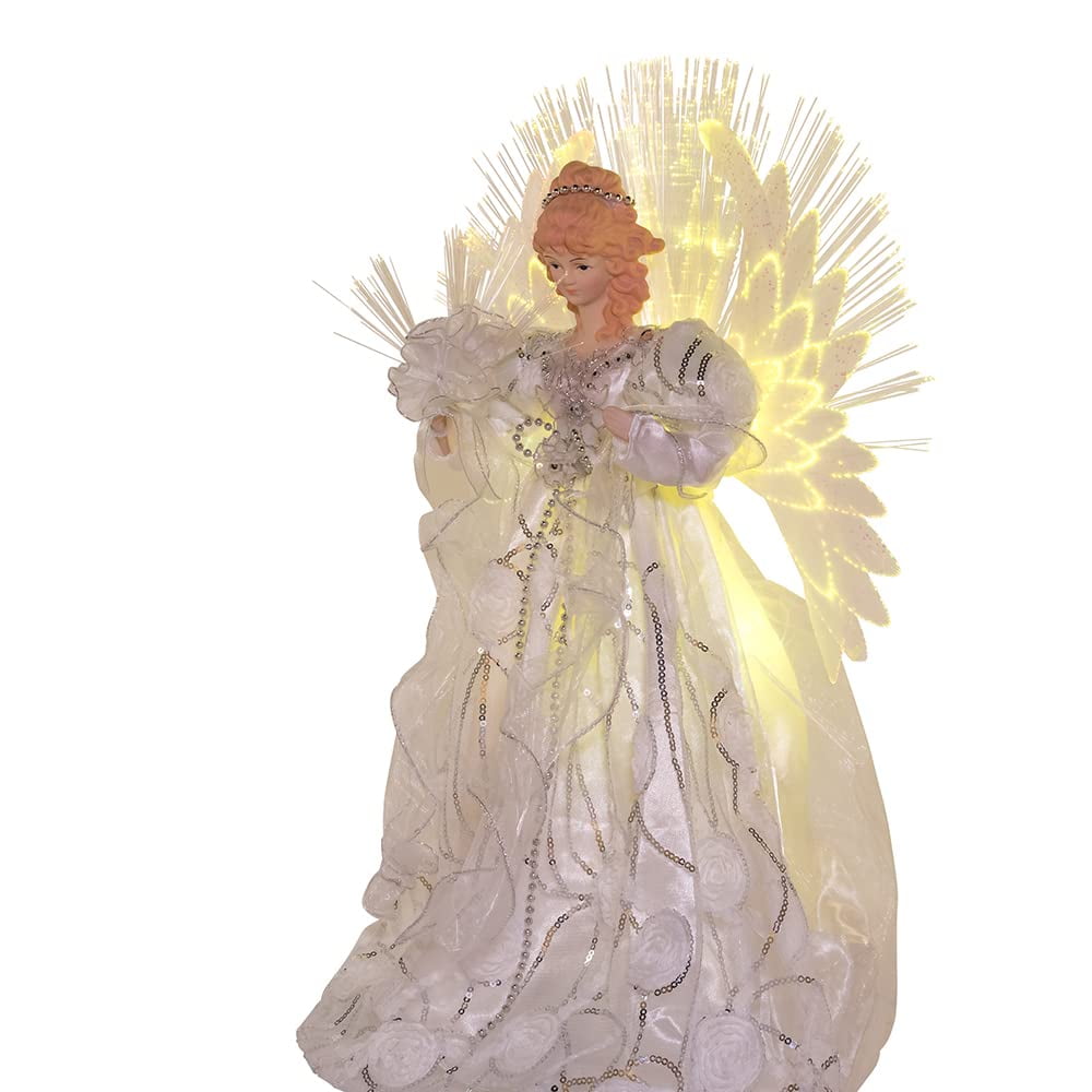 Kurt Adler 18-inch White and Silver Fiber-Optic LED Angel Treetop