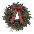 thumbnail image 1 of Kurt Adler 24-Inch Decorated Unlit Green Wreath with Bow, Holly Berrys and Cones, 1 of 1