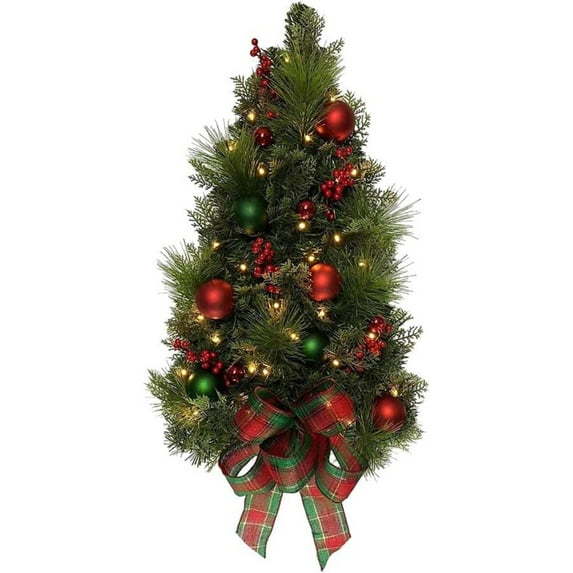 Kurt Adler 26-Inch Battery-Operated Pre-Lit Red And Green Wall Tree With Bow