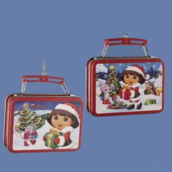 3.18" DORA MINIATURE TIN LUNCH BOX ORNAMENT.