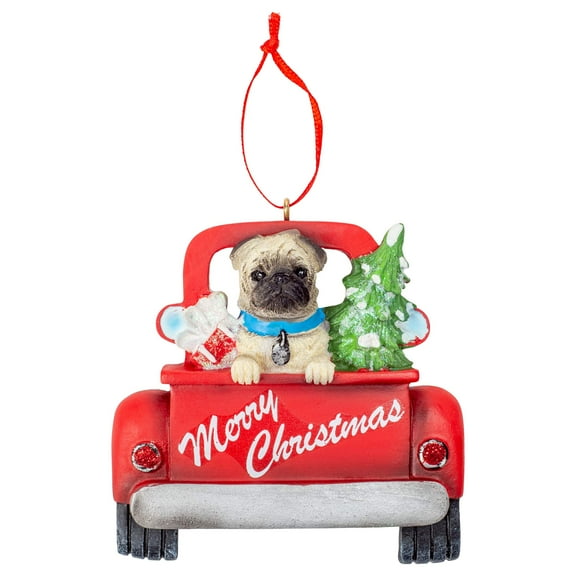 Kurt Adler 3.25-Inch Pug in the Back of Truck Christmas Ornament