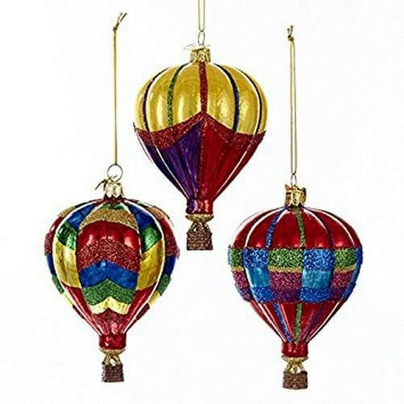 Kurt Adler 3.5in Noble Gems Hot Air Balloon Christmas Ornaments set of 3,
