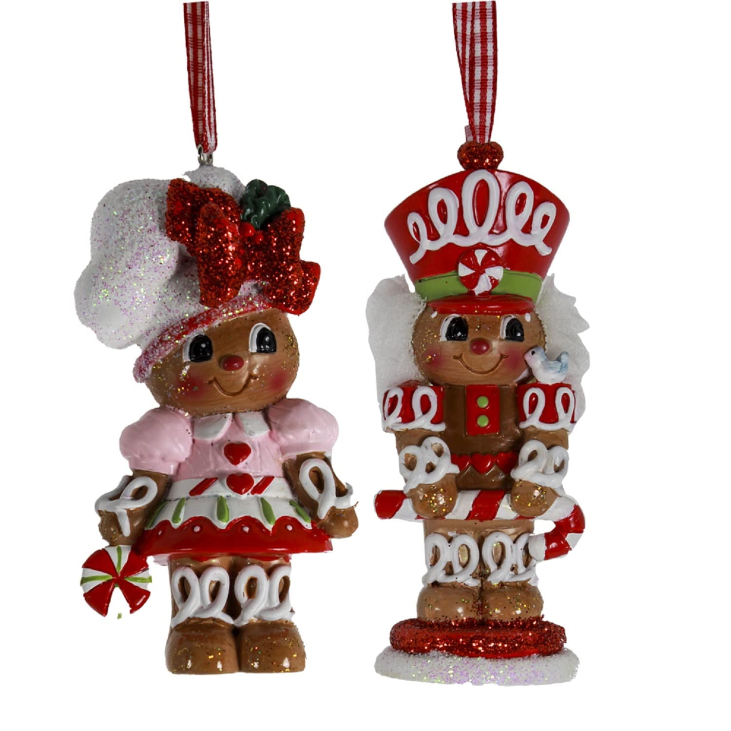 Kurt Adler 3.75-Inch Gingerbread Girl and Boy Baker and Nutcracker Christmas Ornaments, 2-Piece Set