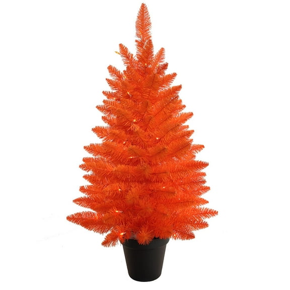 Kurt Adler 3-Foot Battery-Operated Pre-Lit Halloween Orange Potted Tree With Orange LED Lights