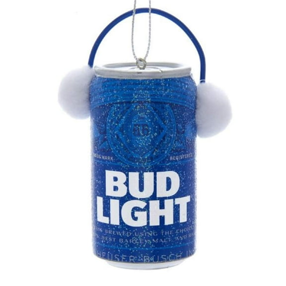 Kurt Adler 3-Inch Blue and White âBud Lightâ Can with Ear Muffs Christmas Ornament
