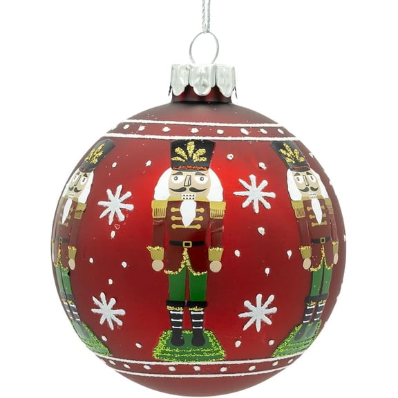 Kurt Adler 3" RED Glass Ball+ Nutcracker Design Ornament