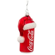 Kurt Adler 4.5-Inch Glass Coca-Cola Can Christmas Ornament with Santa Hat – Holiday Collectible Décor