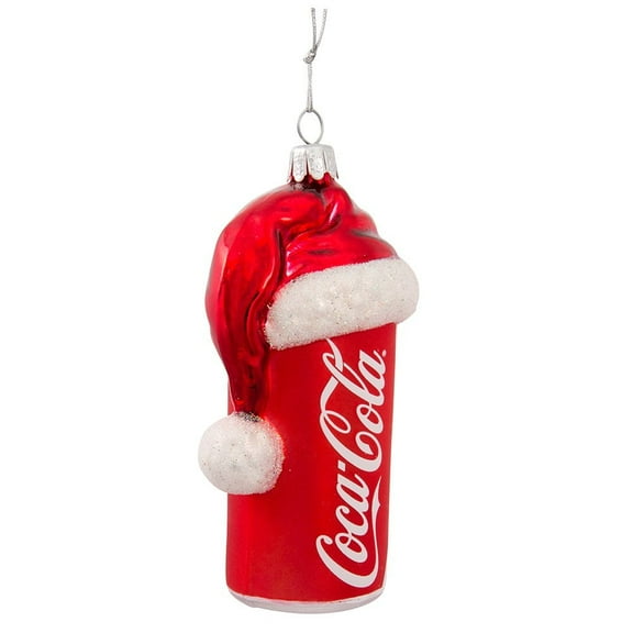Kurt Adler 4.5-Inch Glass Coca-Cola Can Christmas Ornament with Santa Hat Holiday Collectible Dcor