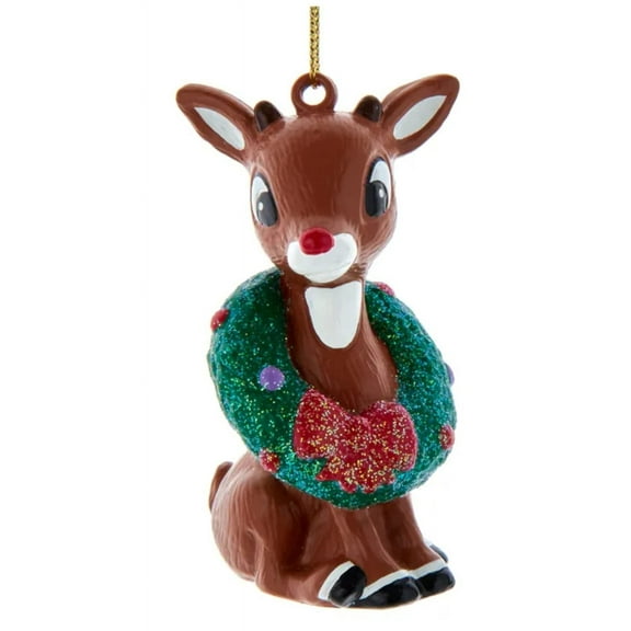 Kurt Adler 4-Inch Rudolph the Red Nose Reindeer with Wreath Christmas Ornament