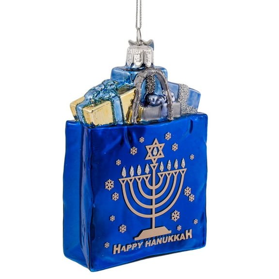 Kurt Adler 4" Noble Gems Happy Hanukkah Glass Gift Bag Ornament