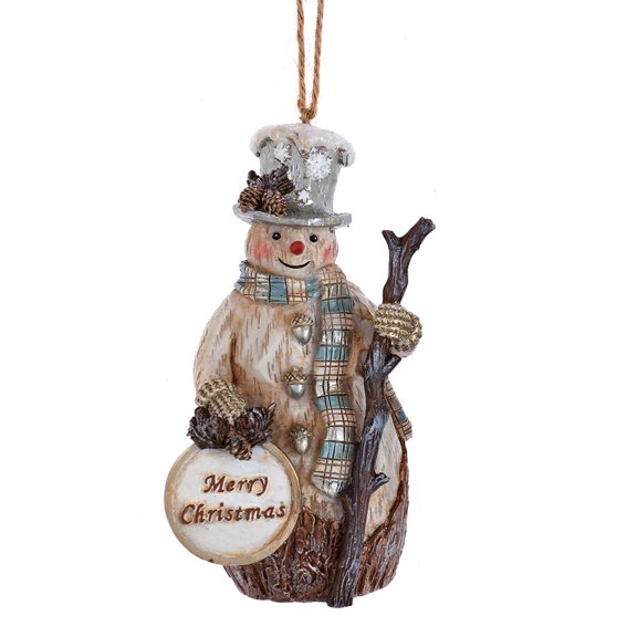 Kurt Adler 4" Resin Rustic Glam Snowman Ornament, Glam Snowman with Sign