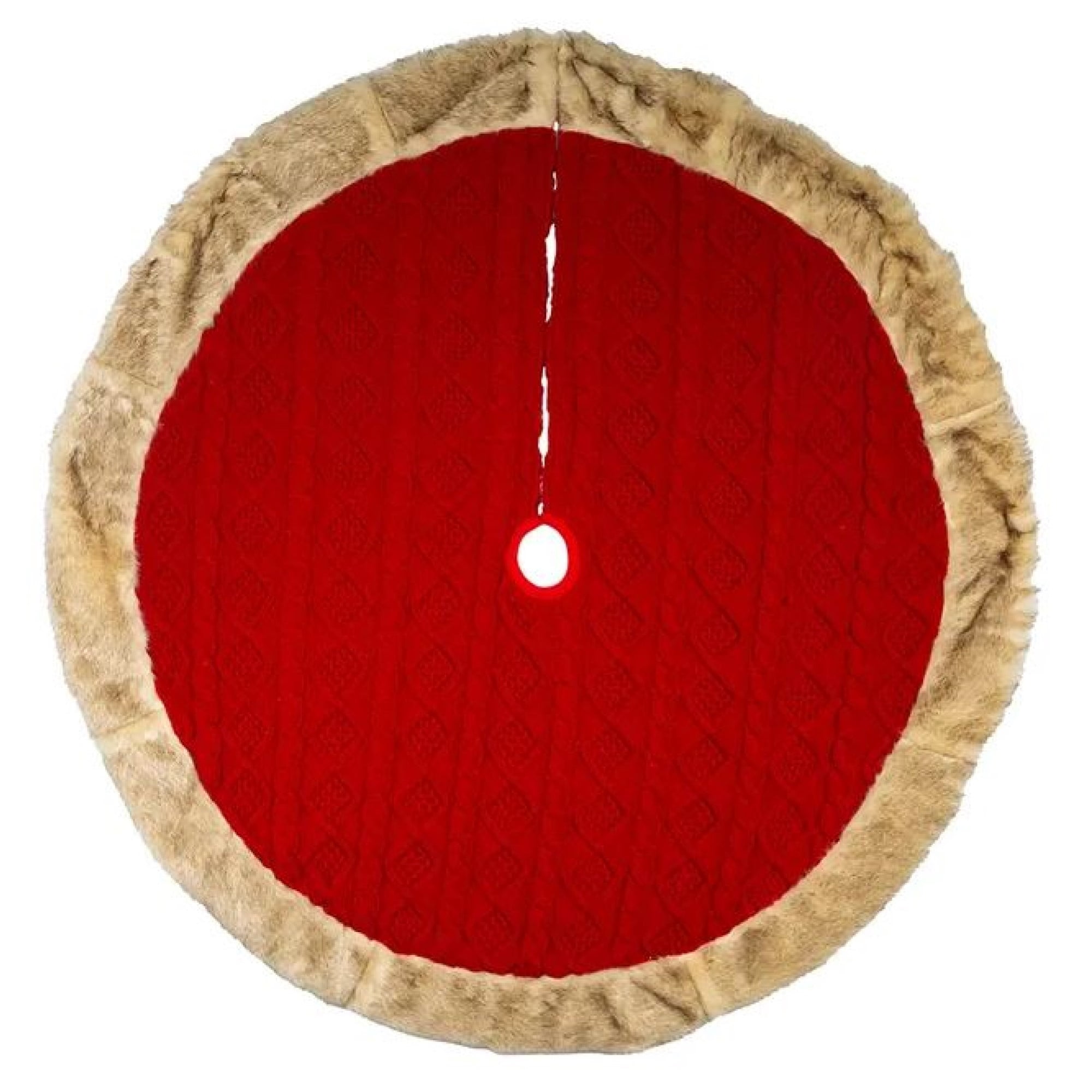 48-Inch Red Knit Tree Skirt with Tan Faux Fur Border