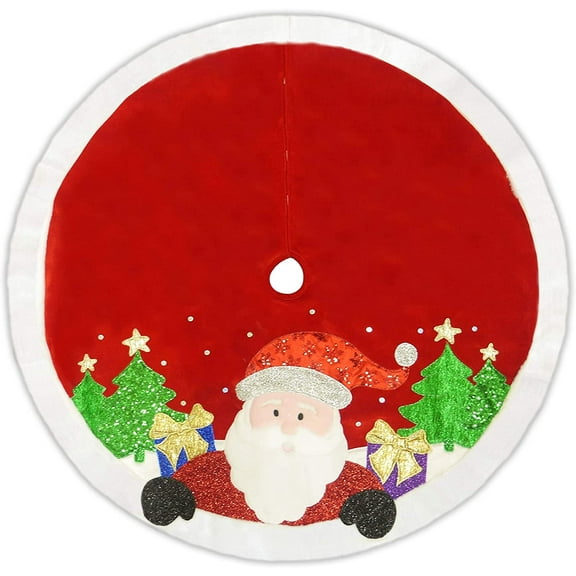 Kurt Adler 48-Inch Red and White Applique Santa Tree Skirt