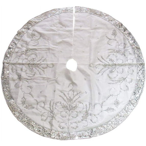 Kurt Adler 48-Inch Silver Hand Embroidered Treeskirt