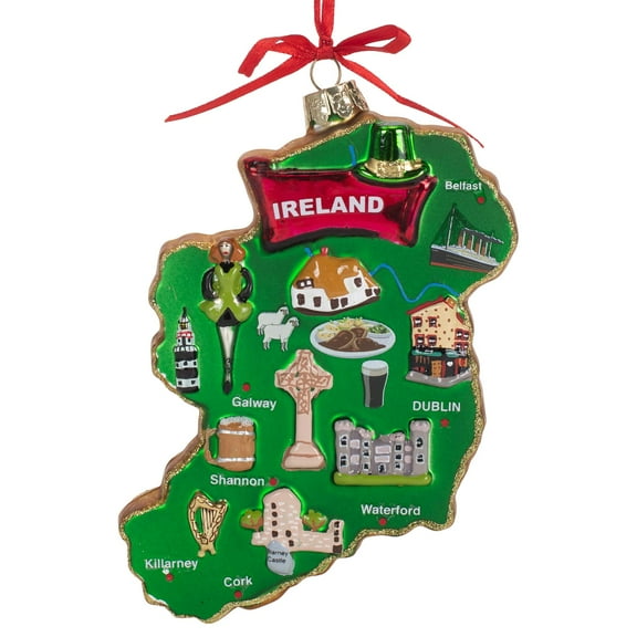 Kurt Adler 5.25-Inch Green and Gold Ireland Map Christmas Ornament