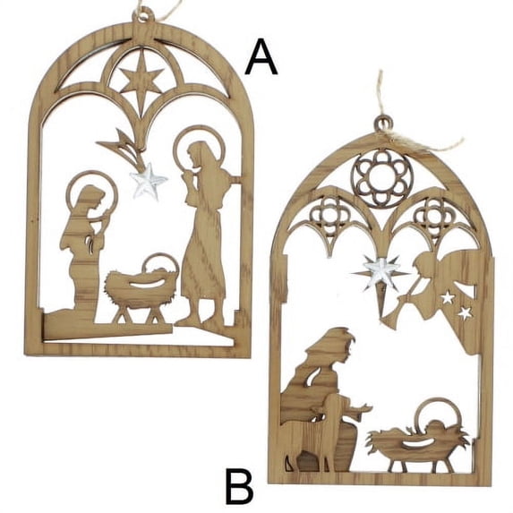 Kurt Adler 5.5" Brown Wood Nativity Ornament 2 Assorted