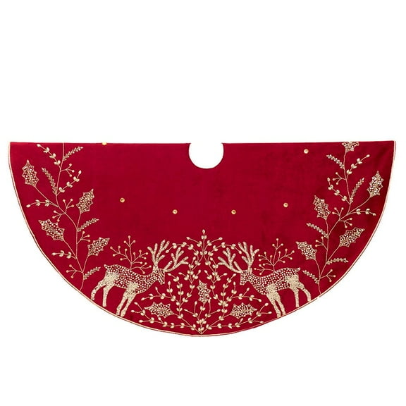 Kurt Adler 50-Inch Reindeer Hand Embroidered Tree Skirt