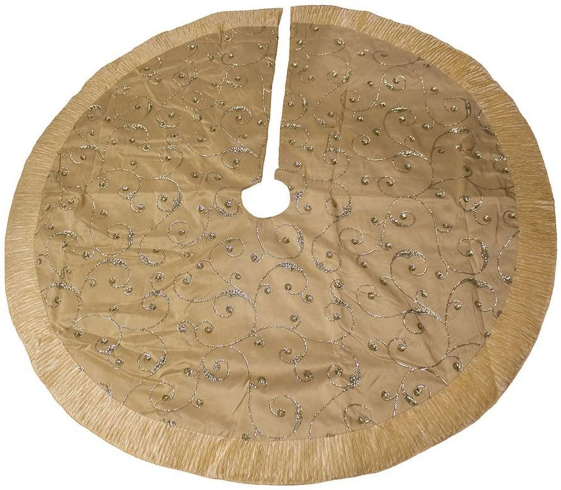 50-Inch Gold Sequin Christmas Tree Skirt with Fringe
