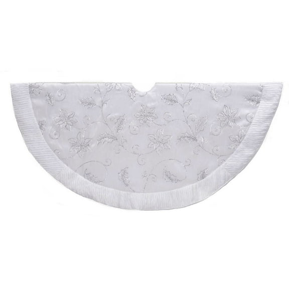 Kurt Adler 50-inch White Tree skirt with Sequin Flowers