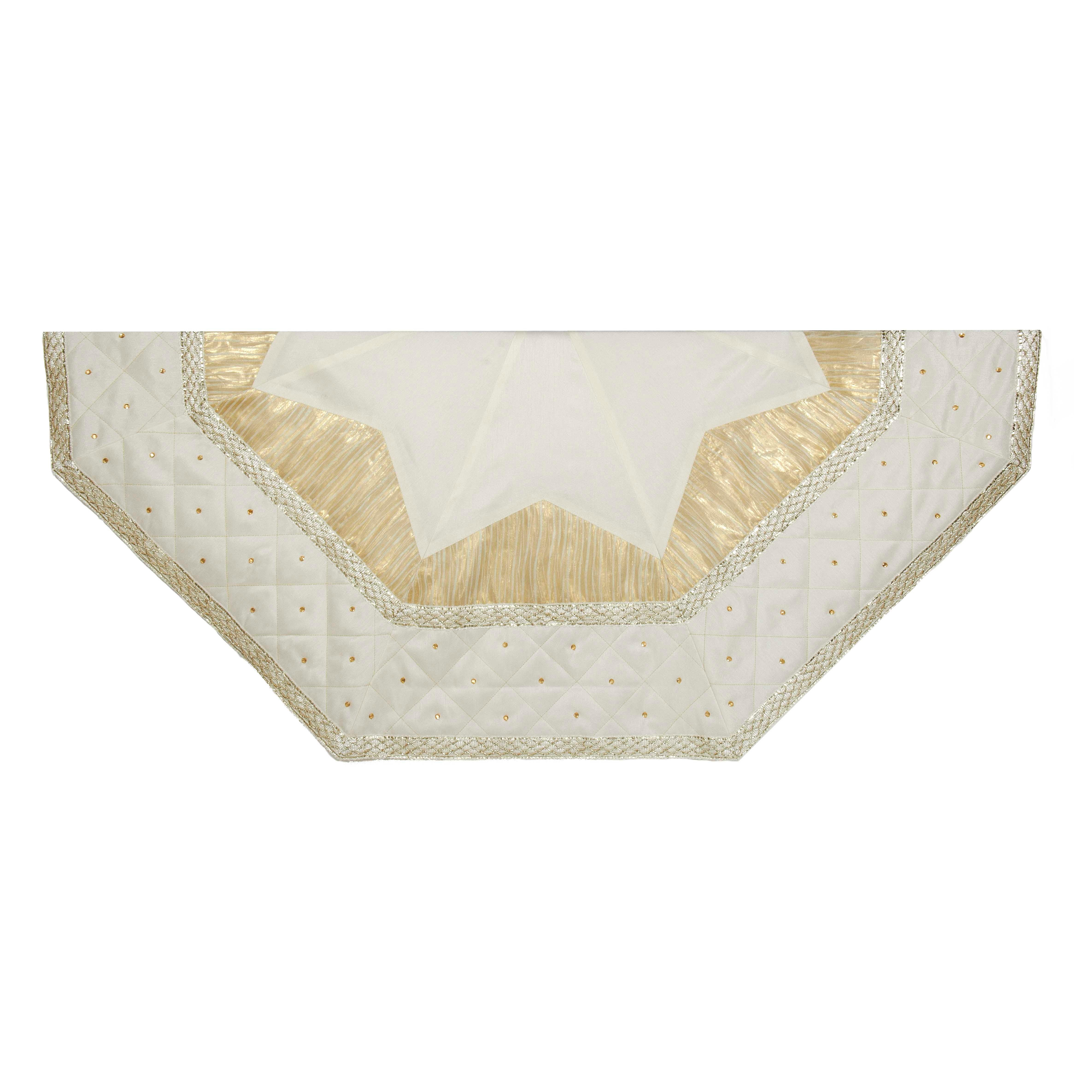 Ivory and Pale Gold Quilted Hexagon Tree Skirt, 52-Inch