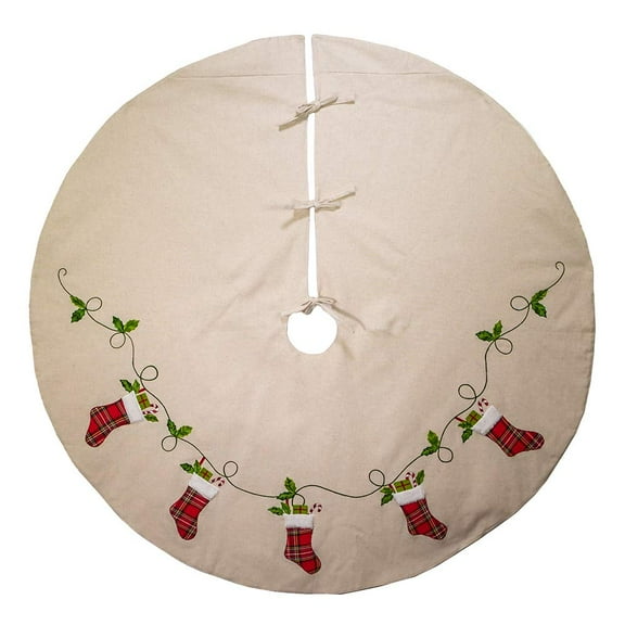 Kurt Adler 54-Inch Ivory, Red and Green Natural Patchwork Tree Skirt