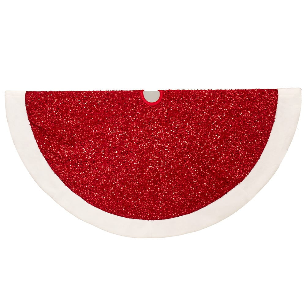 54-Inch Red Sequins Tree Skirt with White Border