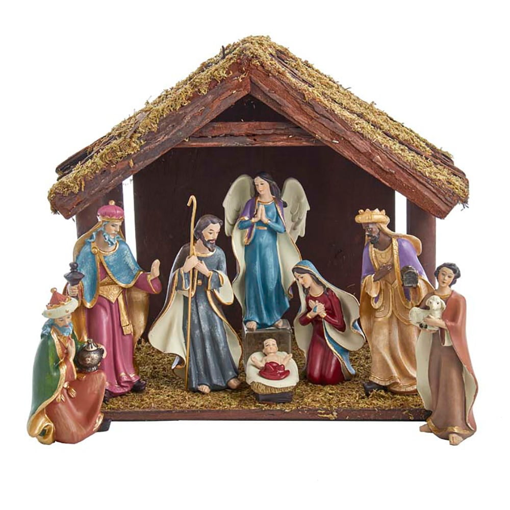 Kurt Adler 6.25Inch Nativity Set with 11Inch Stable, 8 Piece Set