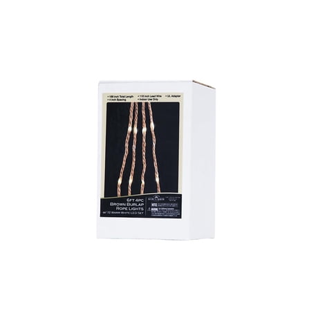Kurt Adler 6-Foot Brown Burlap Rope Lights with Warm White Lights