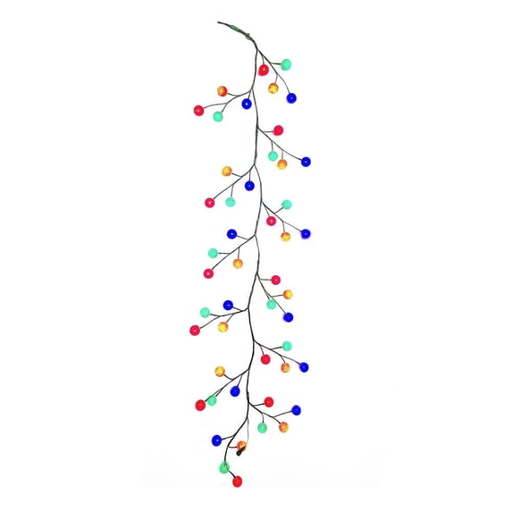 Kurt Adler 6-Foot Green Garland with 48 Multicolor LED Ball Lights - N/A