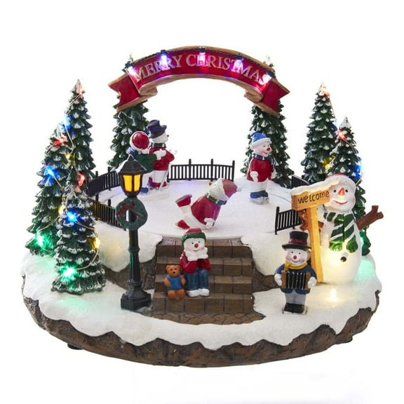 Kurt Adler 6-Inch Battery-Operated LED Musical Snowmen Ice Rink Table Piece