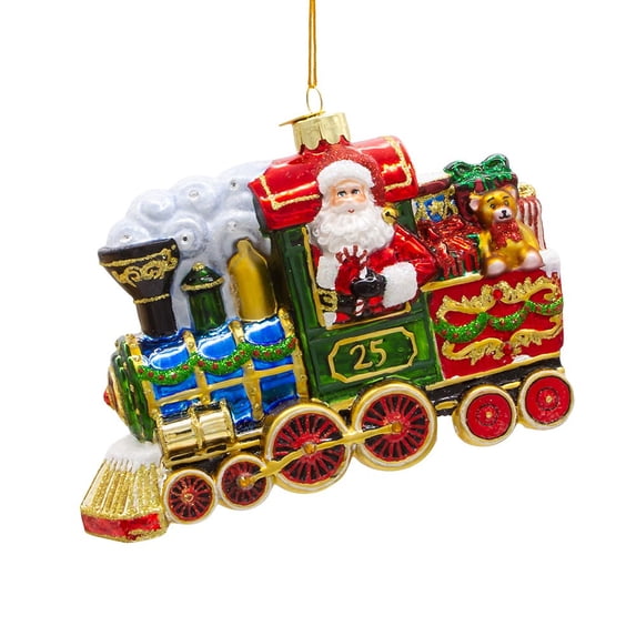 Kurt Adler 6-Inch Bellissimo Glass Santa with Train Ornament